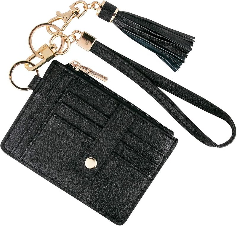 KNGITRYI Small Wristlet Wallets for Women RFID Credit Card Holder Wallet Keychain Wristlet Wallet Credit Card Wallets for Women (Black) - Image 1